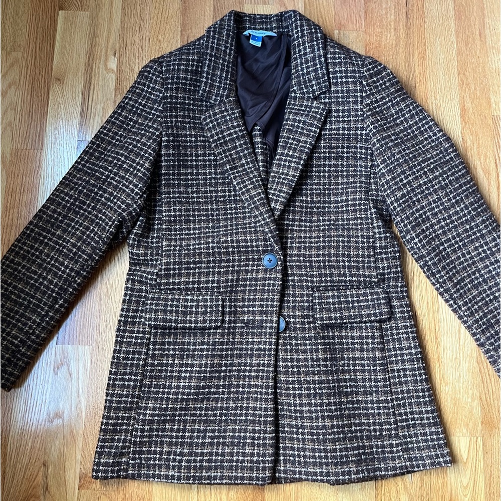 Oversized Plaid Soft-Brushed Tweed Blazer for Women - Picture 1 of 6